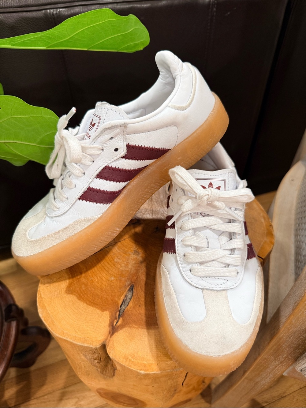 White and Burgundy Womens samba adidas sneakers practically new